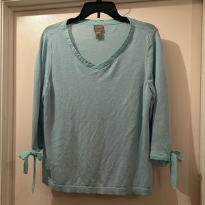 Chico’s Sea-foam Green Lightweight V Neck Sweater